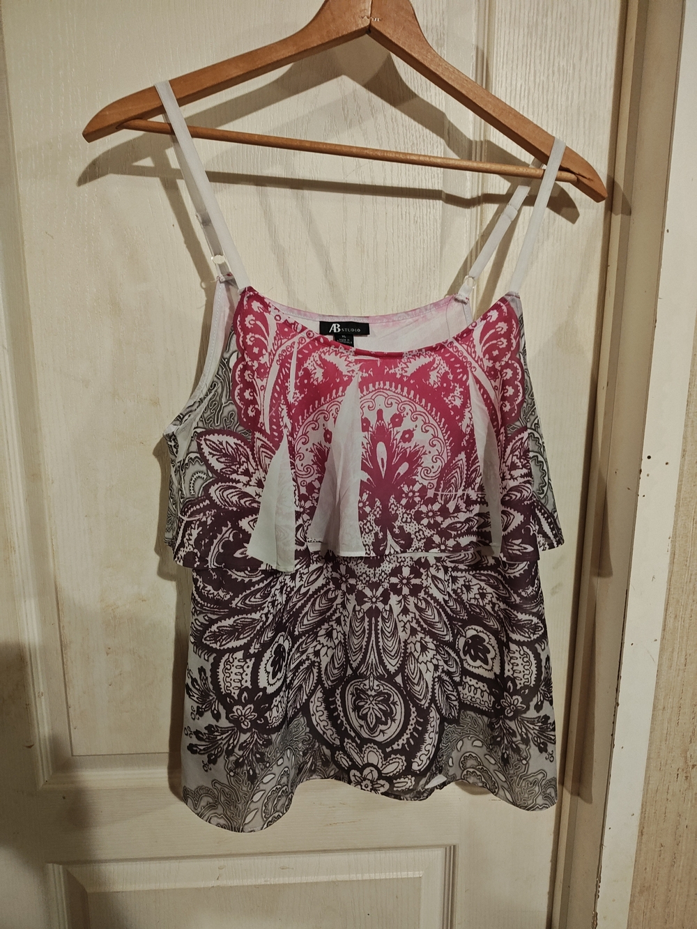 AB Studio Pink Ombre Paisley Ruffle Camisole